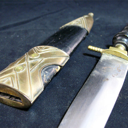 VINTAGE OLD KNIFE DAGGER BLADE INDIA Carved HANDLE Brass CASE Estate