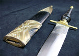 VINTAGE OLD KNIFE DAGGER BLADE INDIA Carved HANDLE Brass CASE Estate