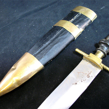 VINTAGE OLD KNIFE DAGGER BLADE INDIA Carved HANDLE Brass CASE Estate