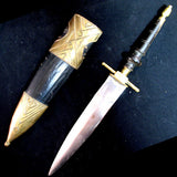 VINTAGE OLD KNIFE DAGGER BLADE INDIA Carved HANDLE Brass CASE Estate