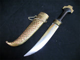 VINTAGE OLD KNIFE DAGGER INDIA CURVE BLADE Carve Brass CASE Estate Sale
