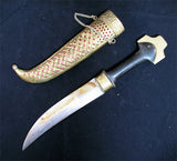 VINTAGE OLD KNIFE DAGGER INDIA CURVE BLADE Carve Brass CASE Estate Sale