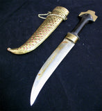 VINTAGE OLD KNIFE DAGGER INDIA CURVE BLADE Carve Brass CASE Estate Sale