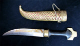 VINTAGE OLD KNIFE DAGGER INDIA CURVE BLADE Carve Brass CASE Estate Sale