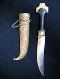 VINTAGE OLD KNIFE DAGGER INDIA CURVE BLADE Carve Brass CASE Estate Sale