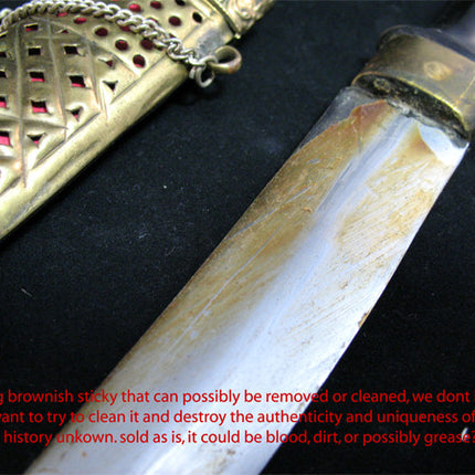 VINTAGE OLD KNIFE DAGGER INDIA CURVE BLADE Carve Brass CASE Estate Sale
