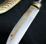 VINTAGE OLD KNIFE DAGGER INDIA CURVE BLADE Carve Brass CASE Estate Sale