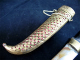 VINTAGE OLD KNIFE DAGGER INDIA CURVE BLADE Carve Brass CASE Estate Sale