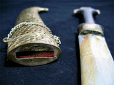 VINTAGE OLD KNIFE DAGGER INDIA CURVE BLADE Carve Brass CASE Estate Sale