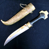 VINTAGE OLD KNIFE DAGGER INDIA CURVE BLADE Carve Brass CASE Estate Sale