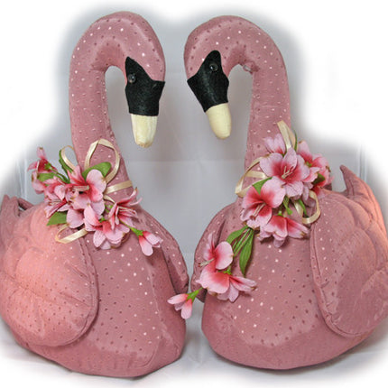 18" LOT 2pc VINTAGE PINK Stuffed Plush Animal Farm GEESE GOOSE DUCKS BIRD BIRDS
