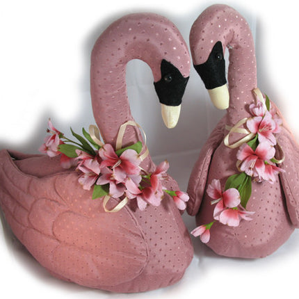 18" LOT 2pc VINTAGE PINK Stuffed Plush Animal Farm GEESE GOOSE DUCKS BIRD BIRDS