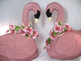 18" LOT 2pc VINTAGE PINK Stuffed Plush Animal Farm GEESE GOOSE DUCKS BIRD BIRDS