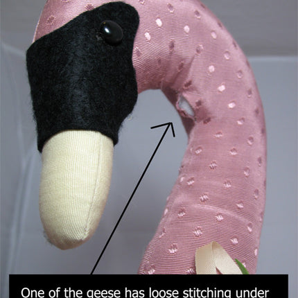 18" LOT 2pc VINTAGE PINK Stuffed Plush Animal Farm GEESE GOOSE DUCKS BIRD BIRDS