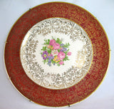 22K Solid GOLD ART PRINT Collectors ROYAL CHINA 10" Round PLATE CERAMIC Collectors Plates Metal HANGER Floral Flowers