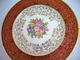 22K Solid GOLD ART PRINT Collectors ROYAL CHINA 10" Round PLATE CERAMIC Collectors Plates Metal HANGER Floral Flowers