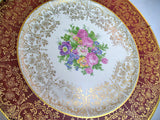 22K Solid GOLD ART PRINT Collectors ROYAL CHINA 10" Round PLATE CERAMIC Collectors Plates Metal HANGER Floral Flowers