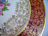 22K Solid GOLD ART PRINT Collectors ROYAL CHINA 10" Round PLATE CERAMIC Metal HANGER Floral Flowers Prints