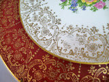 22K Solid GOLD ART PRINT Collectors ROYAL CHINA 10" Round PLATE CERAMIC Metal HANGER Floral Flowers Prints