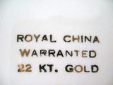 22K Solid GOLD ART PRINT Collectors ROYAL CHINA 10" Round PLATE CERAMIC Metal HANGER Floral Flowers Prints