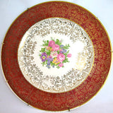 22K Solid GOLD ART PRINT Collectors ROYAL CHINA 10" Round PLATE CERAMIC Collectors Plates Metal HANGER Floral Flowers