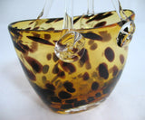 Vintage Gold Amber GLASS Hand Blown Blowing LEOPARD ANIMAL Pattern BASKET VASE HANDBAG BAG Home Decors Decorations