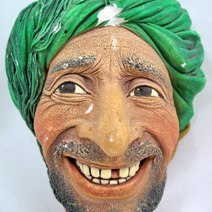 VINTAGE CHALKWARE WALL HANGING HEAD KURD MAN GREEN WRAP HAT Collectors Old Collectible