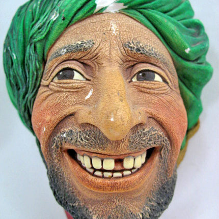 VINTAGE CHALKWARE WALL HANGING HEAD KURD MAN GREEN WRAP HAT Collectors Old Collectible