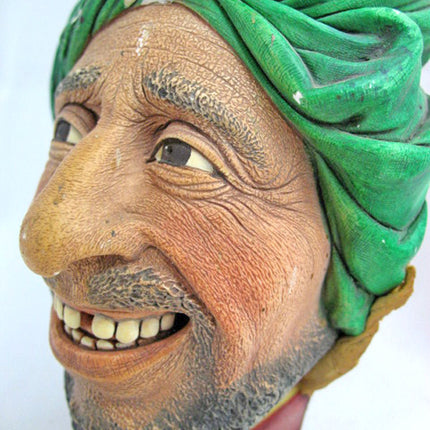 VINTAGE CHALKWARE WALL HANGING HEAD KURD MAN GREEN WRAP HAT Collectors Old Collectible