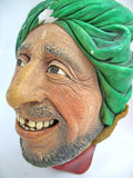 VINTAGE CHALKWARE WALL HANGING HEAD KURD MAN GREEN WRAP HAT Collectors Old Collectible
