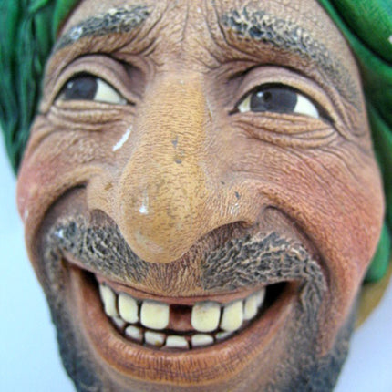 VINTAGE CHALKWARE WALL HANGING HEAD KURD MAN GREEN WRAP HAT Collectors Old Collectible