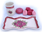 Vintage Soap DISH Toothbrush CUP HOLDER BATH SET Handpainted Floral Flowers Marked CB