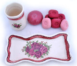 Vintage Soap DISH Toothbrush CUP HOLDER BATH SET Handpainted Floral Flowers Marked CB