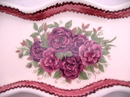 Vintage Soap DISH Toothbrush CUP HOLDER BATH SET Handpainted Floral Flowers Marked CB