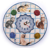 3D Embossed CAT CATS KITTY KITTENS WALL TIME CLOCK Analog Checkered Pattern Playing Colored Yarn Home Decors