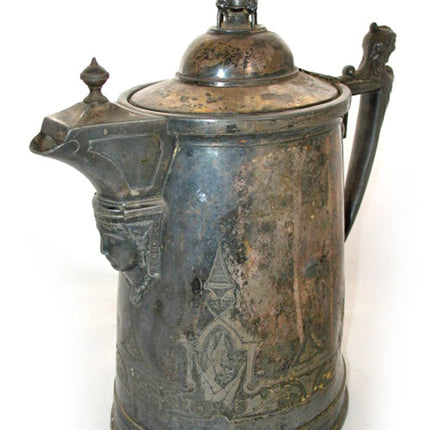13" VINTAGE Antique? 1854 REED & BARTON SILVER Plate Etched SILVERPLATE Ice Water PITCHER