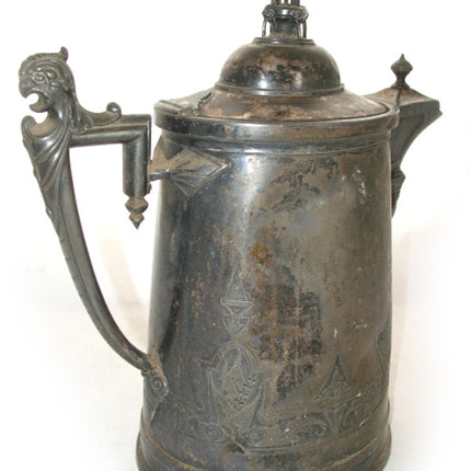 13" VINTAGE Antique? 1854 REED & BARTON SILVER Plate Etched SILVERPLATE Ice Water PITCHER