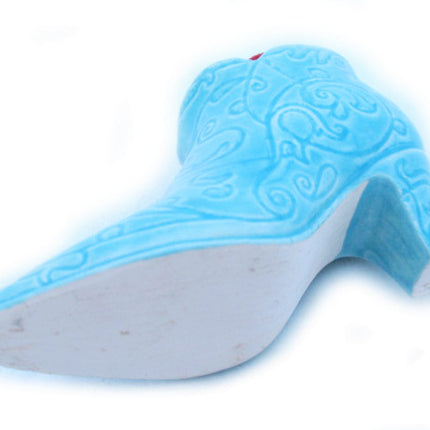VINTAGE Old Sewing Sew PIN PINS NEEDLE NEEDLES CUSHION Velvet HOLDER Ceramic Blue Shoe Shoes Collectibles Collectors Pottery marked PR Arts and Crafts Art Crafting