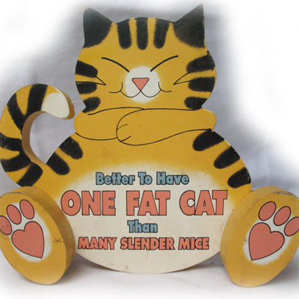 HOUSE of LLOYD Yellow FAT CAT Home/Kitchen/Table/Wall Decor Wood Funny Sign
