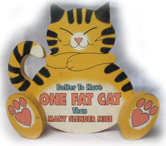 HOUSE of LLOYD Yellow FAT CAT Home/Kitchen/Table/Wall Decor Wood Funny Sign