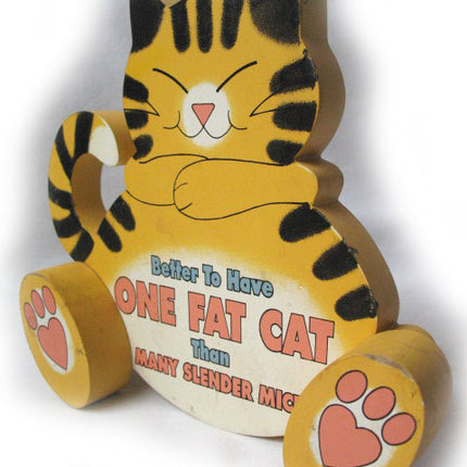 HOUSE of LLOYD Yellow FAT CAT Home/Kitchen/Table/Wall Decor Wood Funny Sign