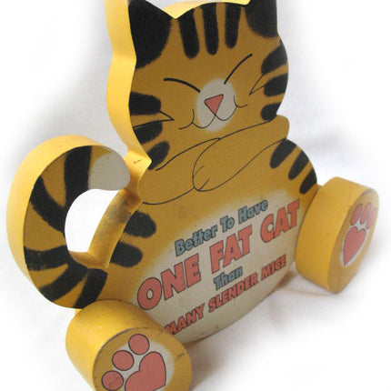HOUSE of LLOYD Yellow FAT CAT Home/Kitchen/Table/Wall Decor Wood Funny Sign