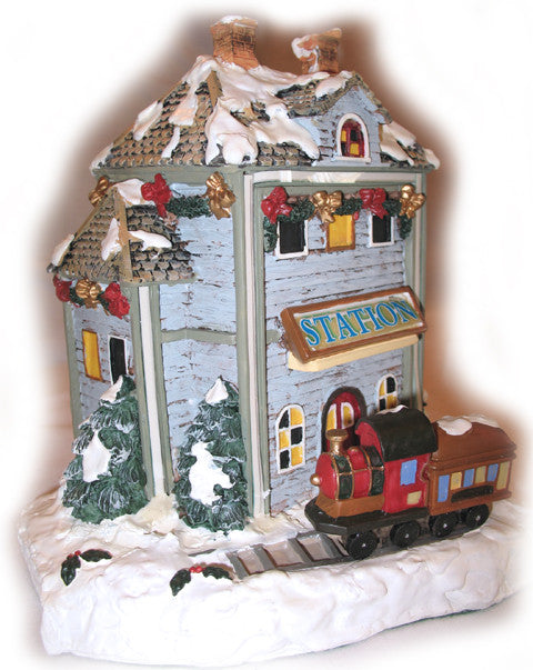 CHRISTMAS Holiday Village PLEASANT GROVE TRAIN STATION Musical Lighted with BOX