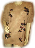CHAUS Womens Tops BEIGE BROWN Knit Knitted CROCHET Short Sleeve Fishnet Fish Net See Through Revealing Sexy TOP Beachwear Beach Wear Summer Clothes Clothing