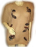 CHAUS Womens Tops BEIGE BROWN Knit Knitted CROCHET Short Sleeve Fishnet Fish Net See Through Revealing Sexy TOP Beachwear Beach Wear Summer Clothes Clothing