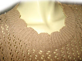 CHAUS Womens Tops BEIGE BROWN Knit Knitted CROCHET Short Sleeve Fishnet Fish Net See Through Revealing Sexy TOP Beachwear Beach Wear Summer Clothes Clothing