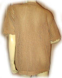 CHAUS Womens Tops BEIGE BROWN Knit Knitted CROCHET Short Sleeve Fishnet Fish Net See Through Revealing Sexy TOP Beachwear Beach Wear Summer Clothes Clothing