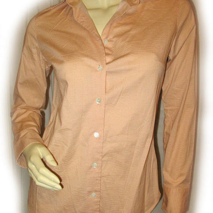 Womens Tops ORANGE POLKA DOTS Pattern Prints Long Sleeve Career Office Work Working Wear POLO Button Down Collar Collared Shirt TOP XS Clothes Clothing
