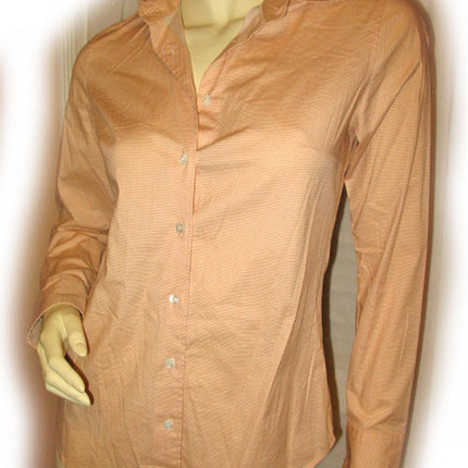 Womens Tops ORANGE POLKA DOTS Pattern Prints Long Sleeve Career Office Work Working Wear POLO Button Down Collar Collared Shirt TOP XS Clothes Clothing