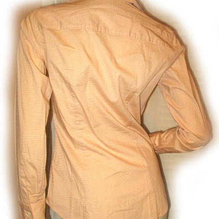 Womens Tops ORANGE POLKA DOTS Pattern Prints Long Sleeve Career Office Work Working Wear POLO Button Down Collar Collared Shirt TOP XS Clothes Clothing